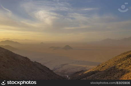 Dust storm in the late afternoon in Namib Desert