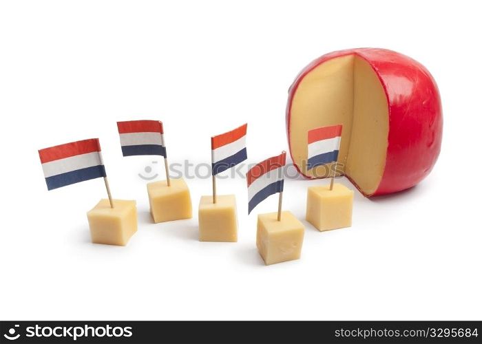 Dutch Edam cheese blocks with the Dutch flag