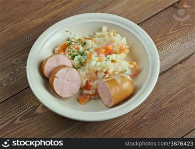 Dutch Hutspot - dish of boiled and mashed potatoes, carrots and onions. traditional Dutch cuisine.