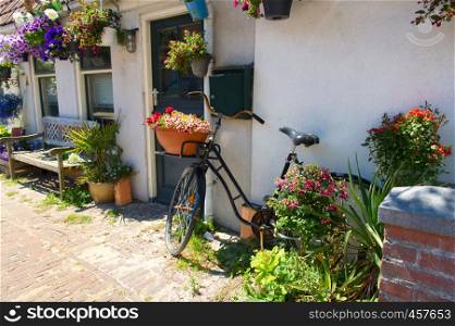 Dutch romantic house with flowers and bike