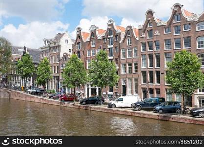 Dutch traditonal houses at the Prinsengracht in Amsterdam the Netherlands