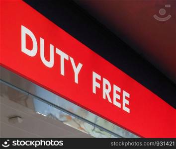 duty free shop sign in an airport. duty free sign