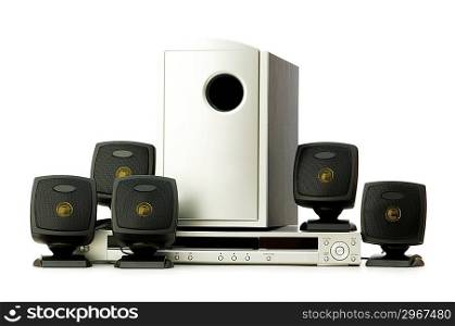DVD player and speakers isolated on white