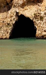 dwejra cave at the beach in Gozo island, Malta
