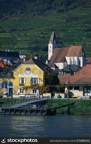 Dwellings in a village by the river, Danube River, Spitz, Austria
