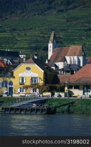 Dwellings in a village by the river, Danube River, Spitz, Austria