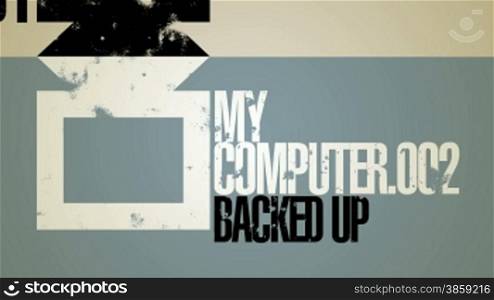 Dynamic graphic animation using icons and text elements to represent a mirrored computer backup. High definition 1080p and loop-ready. This is one of a suite of technology-based animations that I am producing which have the same graphic style and colour s