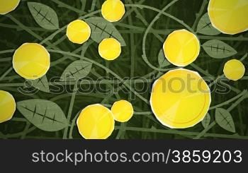 Dynamic graphic animation using paper cutout styled elements to illustrate a bush of growing coins. High definition 1080p. This is one of a suite of simple paper cutout style animated illustrations which have similar dynamics. Please check my portfolio fo