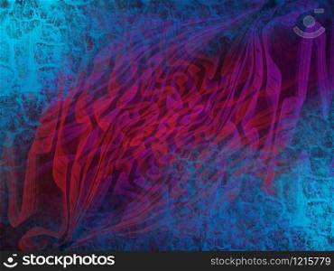 Dynamic magenta patterns with blue texture. Abstract background.