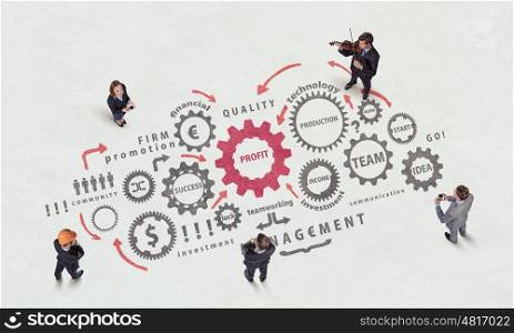 Dynamics of growth in business. Top view of business people and teamwork concept on floor