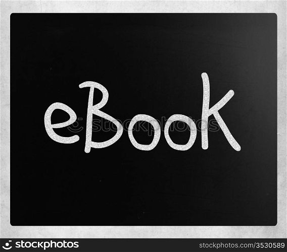 ""E-book" handwritten with white chalk on a blackboard."
