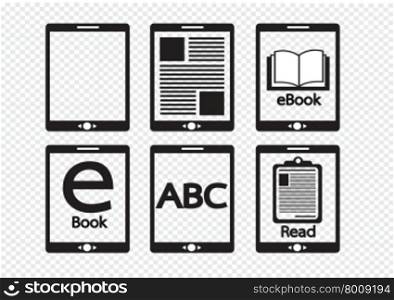 E-book reader and e-reader icons set