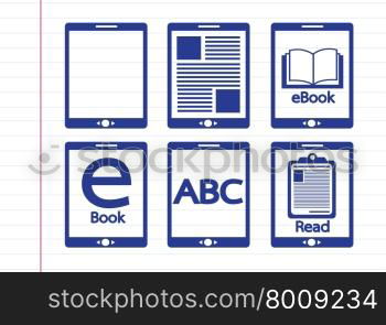 E-book reader and e-reader icons set