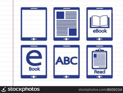 E-book reader and e-reader icons set