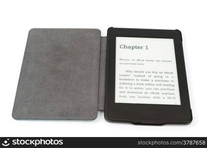 E-book reader with cover isolated on white background