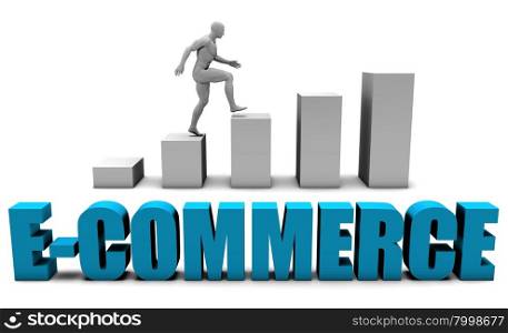 E-commerce 3D Concept in Blue with Bar Chart Graph. E-commerce