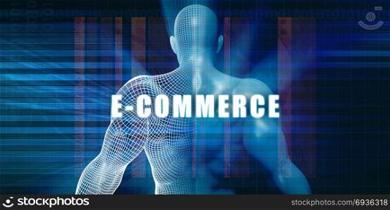 E-commerce as a Futuristic Concept Abstract Background. E-commerce