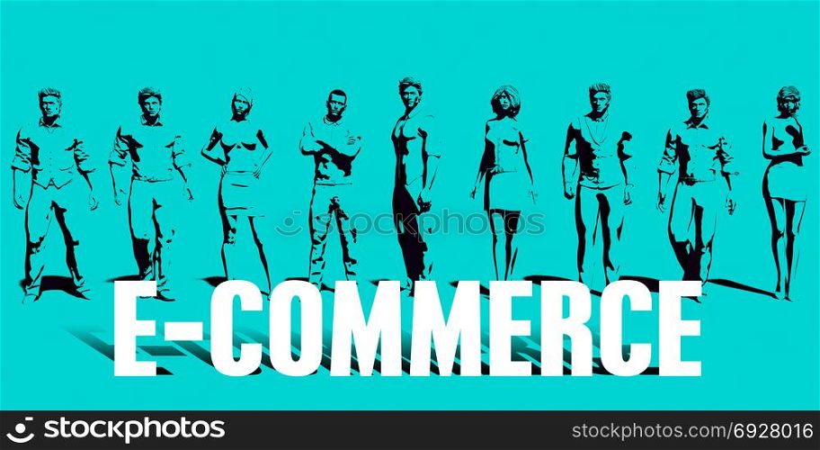 E-commerce Focus with Business People United Art. E-commerce