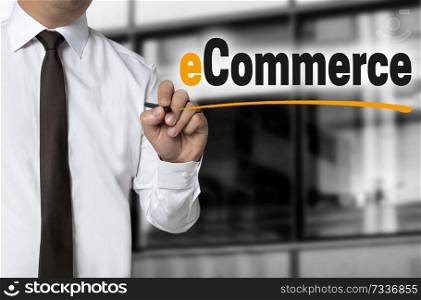 e commerce is written by businessman background concept.. e commerce is written by businessman background concept