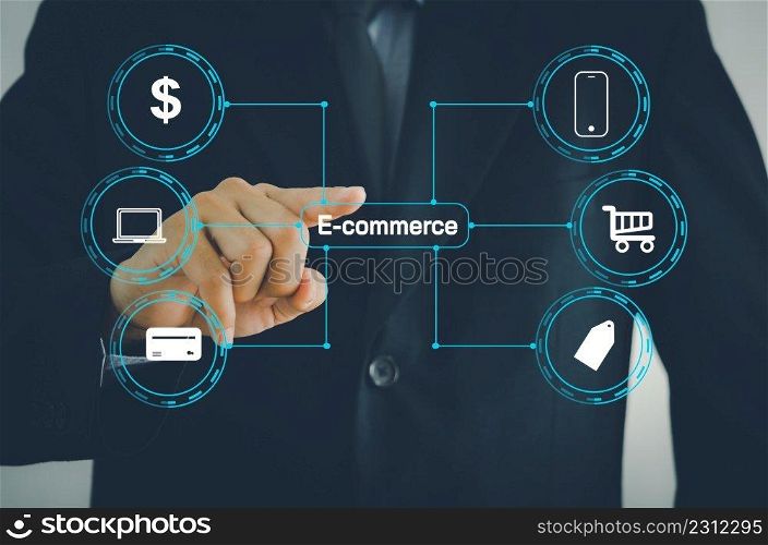 E-commerce Online Shopping Digital marketing Internet business technology concept on virtual screen.