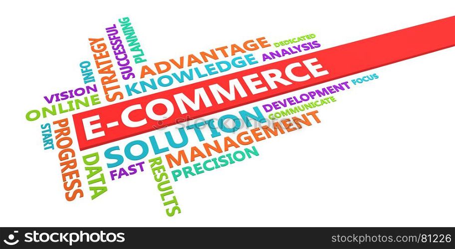 E-commerce Word Cloud Concept Isolated on White. E-commerce Word Cloud