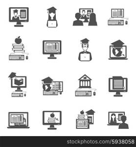 E-learning and online education black icons set isolated vector illustration. E-learning Icons Set