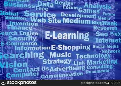 E-learning concept with other internet related words