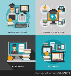 E-learning design concept set with online education flat icons isolated vector illustration. E-learning Flat Set