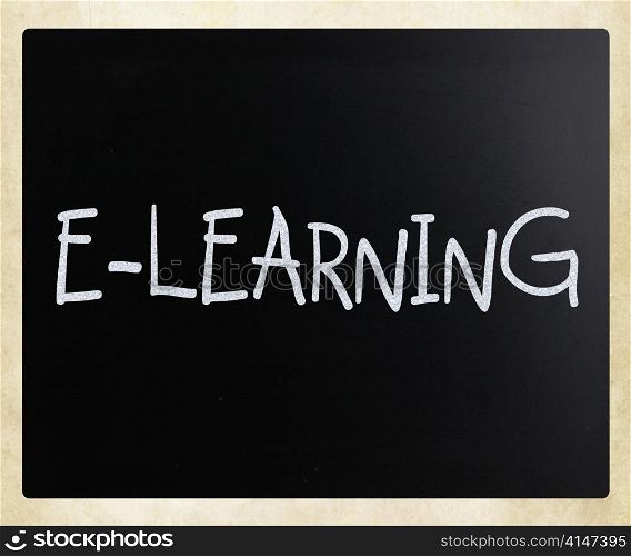 ""E-learning" handwritten with white chalk on a blackboard"