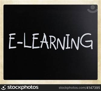 ""E-learning" handwritten with white chalk on a blackboard"