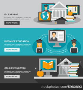 E-learning horizontal banner set with flat distance education elements isolated vector illustration. E-learning Banner Set