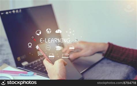 E-learning Internet Technology education concept online learning with webinars, video tutorials, internet lessons