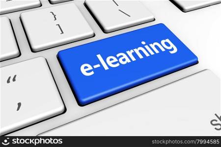 E-learning online education concept with sign and word on a computer key for blog, website and online business.