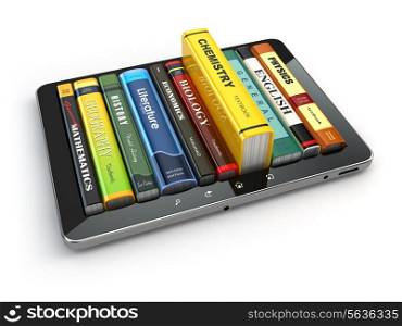 E-learning. Tablet pc and textbooks. Education online. 3d