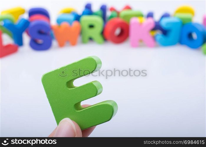 E Letter cubes of Alphabet made of wood