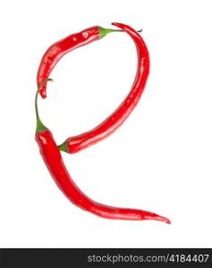 e letter made from chili, with clipping path