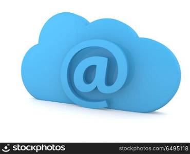 E-mail sign and cloud symbol on a white background. . E-mail sign and cloud symbol on a white background. 3d render illustration.