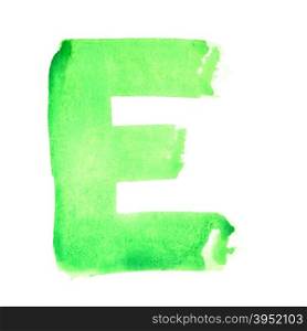 E - Watercolor letters over white background