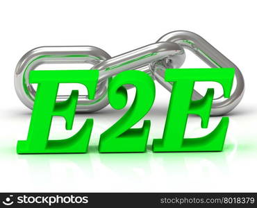 E2E- inscription of color letters and Silver chain of the section on white background