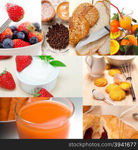 ealthy fresh nutritious vegetarian breakfast collage composition set