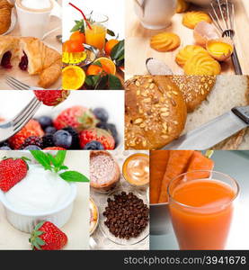 ealthy fresh nutritious vegetarian breakfast collage composition set