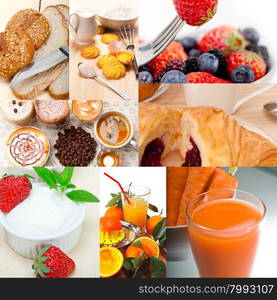 ealthy fresh nutritious vegetarian breakfast collage composition set