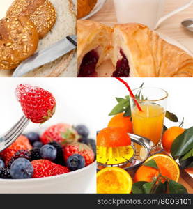 ealthy fresh nutritious vegetarian breakfast collage composition set