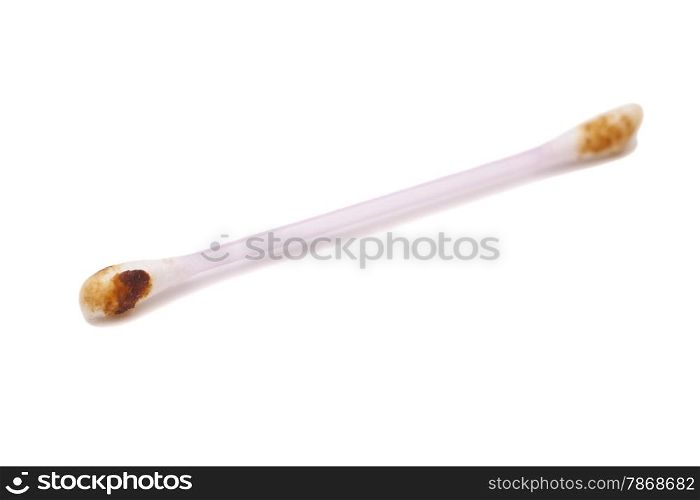 Ear wax on cotton swab isolated on white background