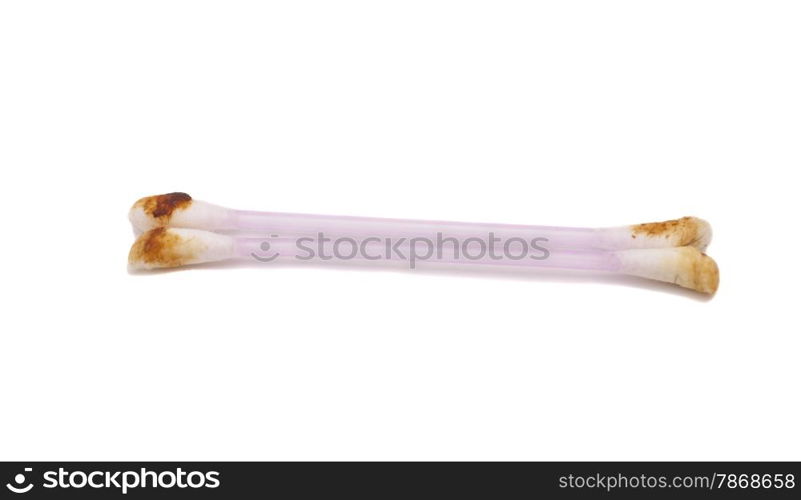 Ear wax on cotton swabs isolated on white background