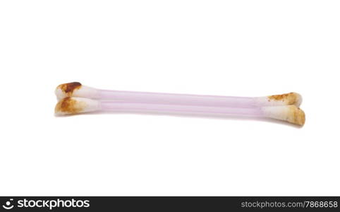 Ear wax on cotton swabs isolated on white background