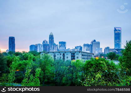 early cloudy morning over charlotte skyline in north carolina