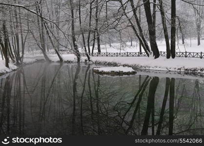 early mornig at beutiful winter day at river and lake