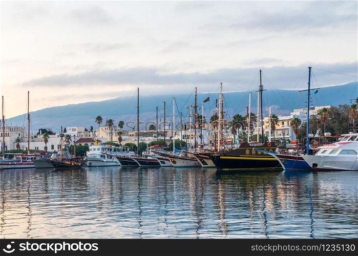 Early morning and boats in the harbour, Kos, Greece