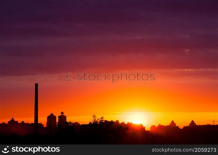 early morning multicolored summer sunrise in Kiev, Ukraine. summer sunrise